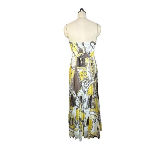 Elie Tahairi Yellow and White Silk Print Sleeveless Maxi Dress | Size 12 - Picture 2 of 10